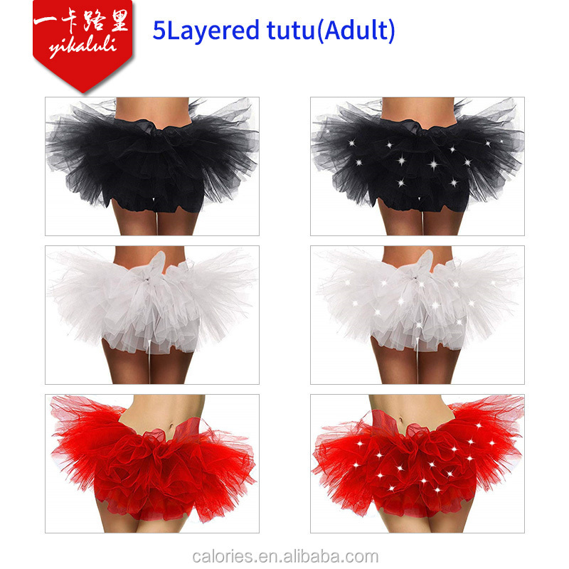 Hot Selling Girls Adult 5Layers LED Light Pettiskirt Tutu Skirt