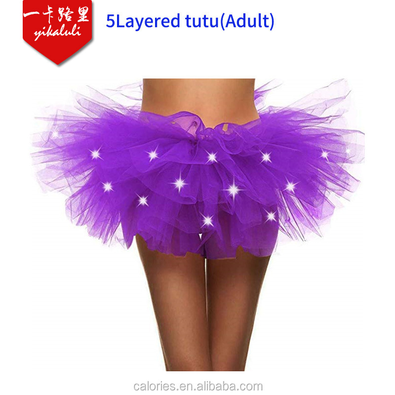 Hot Selling Girls Adult 5Layers LED Light Pettiskirt Tutu Skirt