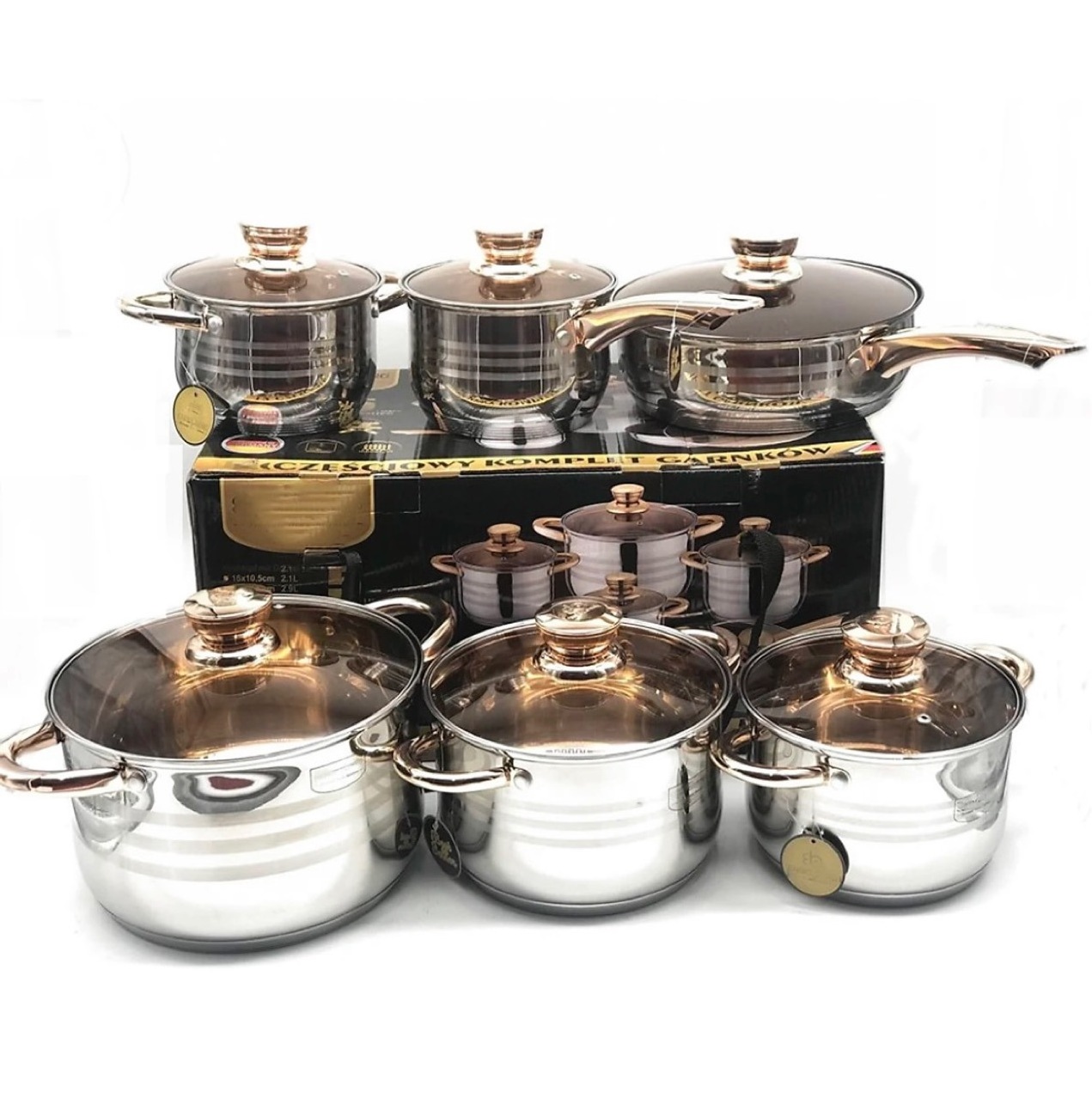 Baodijun Factory Direct Hot Sale 12Pcs Stainless Steel Gold Cooking Pots And Pans Nonstick Capsulted Cookware Sets