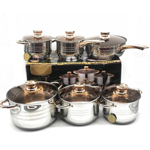 Baodijun Factory Direct Hot Sale 12Pcs Stainless Steel Gold Cooking Pots And Pans Nonstick Capsulted Cookware Sets