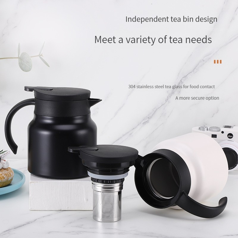 800ml double layer vacuum stainless steel tea separation coffee pot with tea brewing and lid insulation water kettle