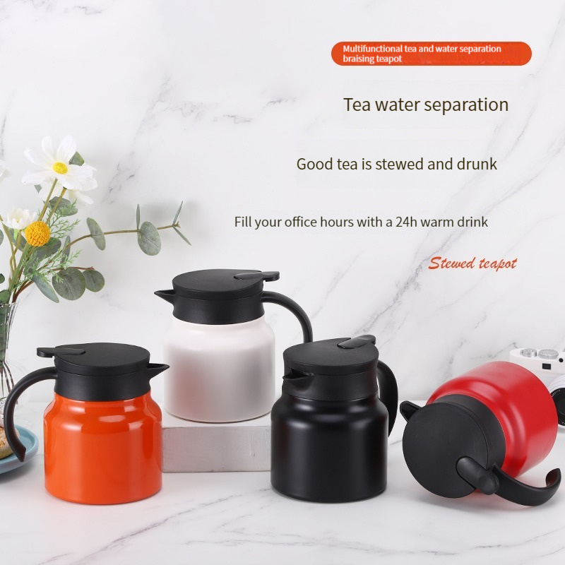 800ml double layer vacuum stainless steel tea separation coffee pot with tea brewing and lid insulation water kettle