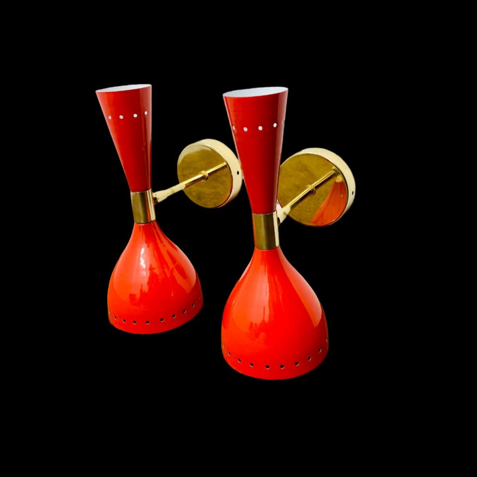 Wall Sconces Shiny Red 1950's Mid Century Brass Italian Diabolo Wall Sconce Light Fixture Bulb Pair Custom Wall Sconce