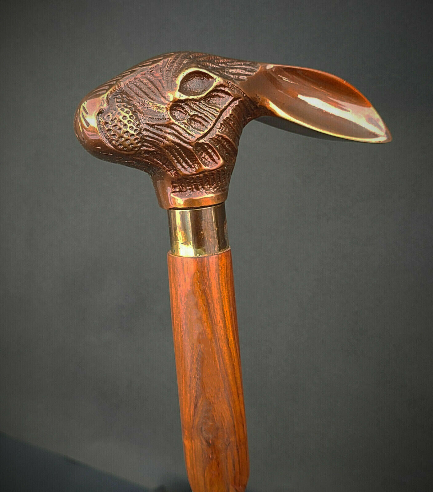 Antique Victorian Wooden Walking Cane Sticks Rabbit Head Handle Vintage Designer Handle Cane