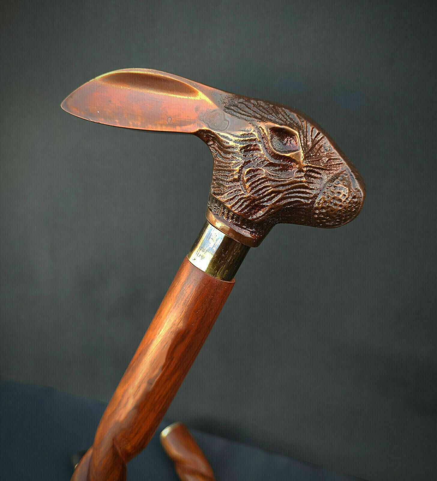 Antique Victorian Wooden Walking Cane Sticks Rabbit Head Handle Vintage Designer Handle Cane