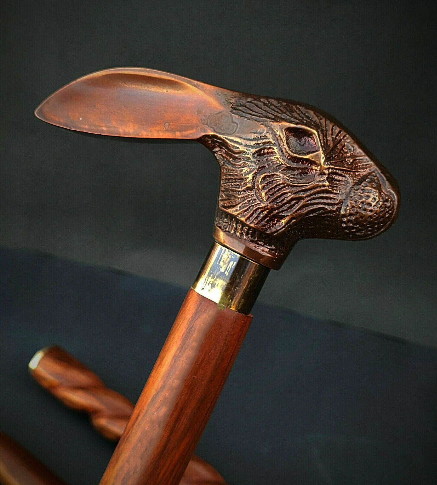 Antique Victorian Wooden Walking Cane Sticks Rabbit Head Handle Vintage Designer Handle Cane