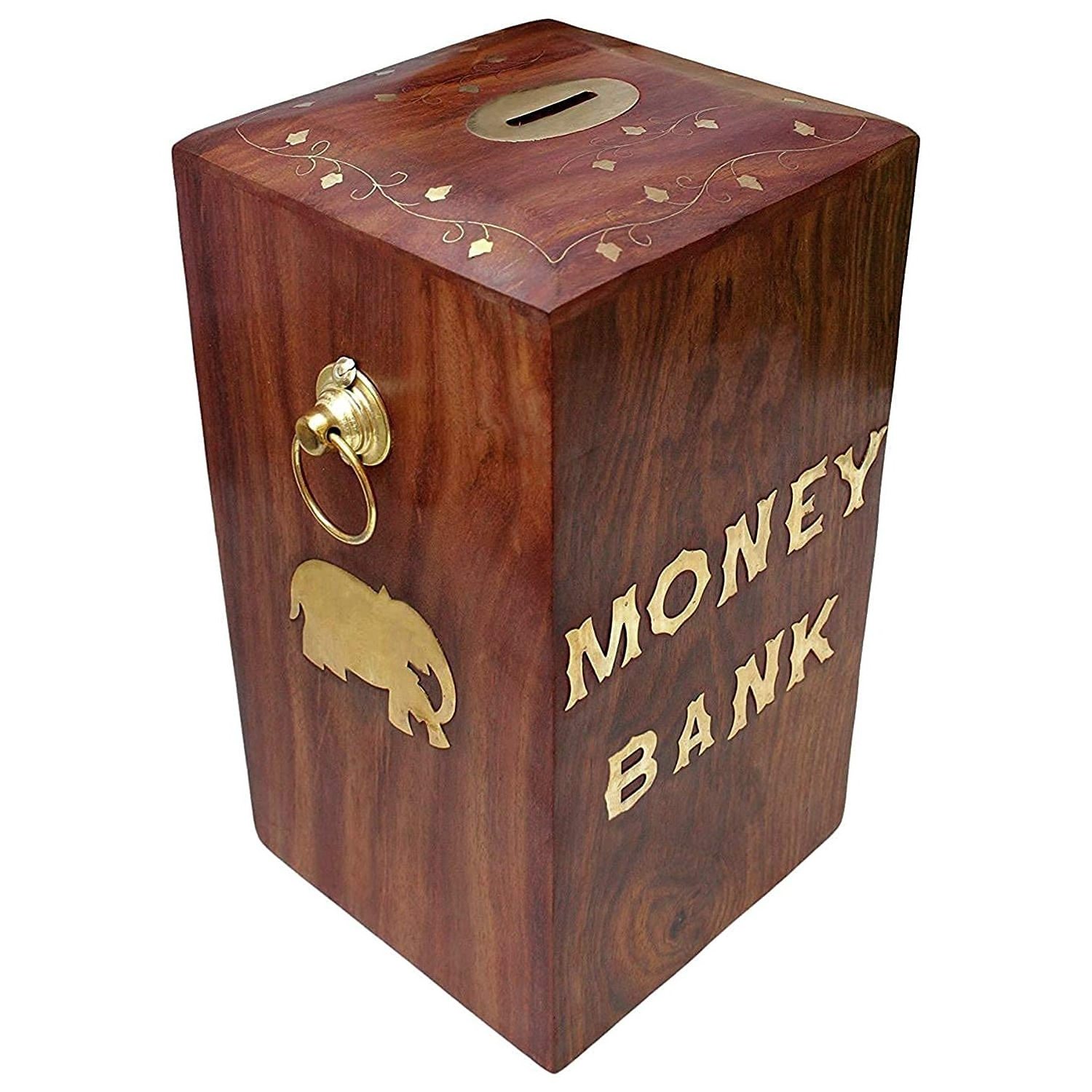 Large Size Wooden Money Bank Master & Kids' Gift Piggy Bank with Lock Money Saving Box