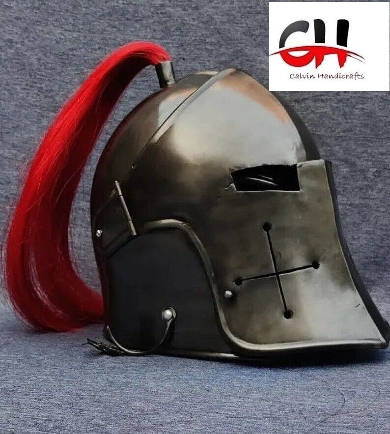 Functional Battle Ready 16G Medieval Black Knight Bassinet Helmet SCA Armor .