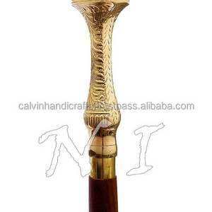 Wood Cane 40"old Men & Women Walking Stick CHWKS36092 Vintage Wooden with Decorative Brass Handle Designer Brown Hiking 750 Gram