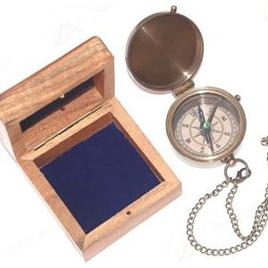 Nautical Art Home Thoreau s Go Confidently Quote Engraved Brass Compass with Carved Wooden Box  Brown Antique Brass Compass .