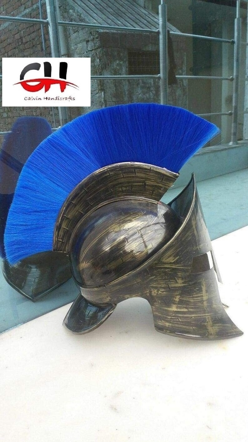 Medieval Helmet 300 Movie Spartan Steel Armor with Blue Feather helmet.