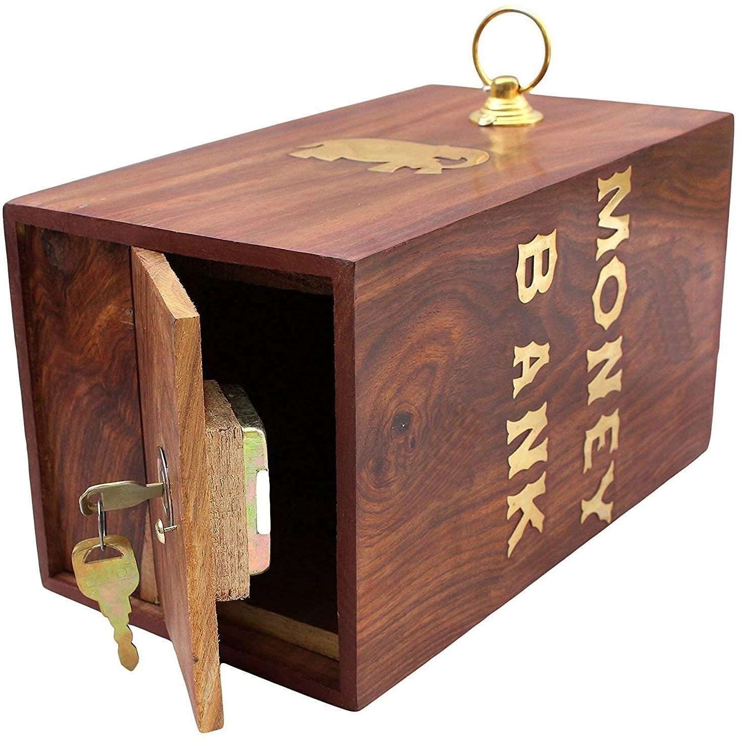 Large Size Wooden Money Bank Master & Kids' Gift Piggy Bank with Lock Money Saving Box