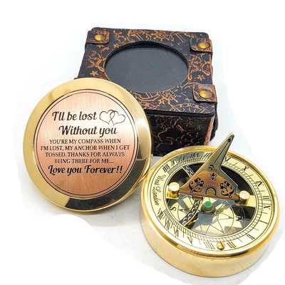 Calvin Handicrafts" Sundial Compass Couples Gift for Him Her Gift for Husband Handcrafted Brass Sundial Compass Engraved