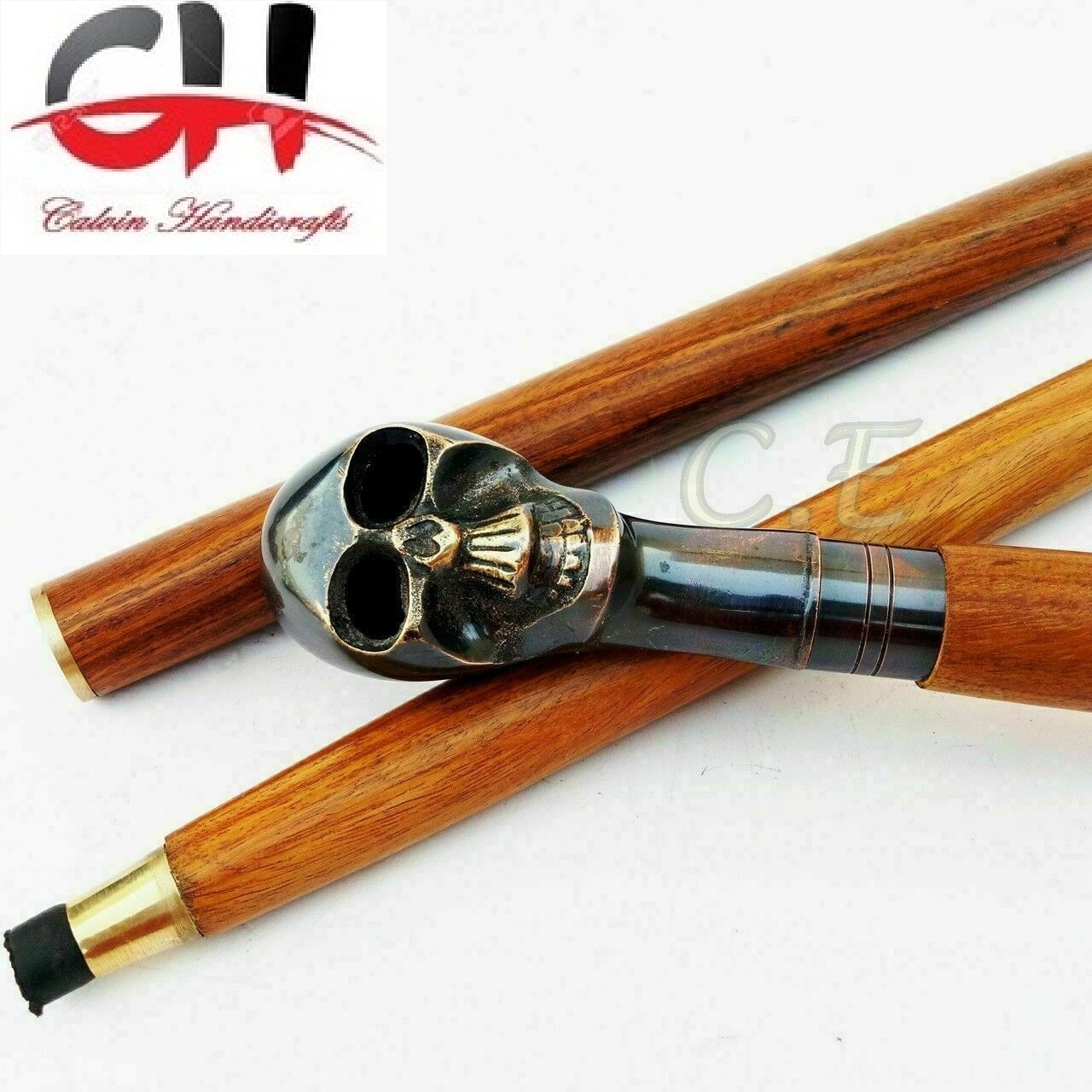 Black Skull Designer Brass Head Handle With Wooden Cane Style Wooden  Walking Stick 36 inch Gift For Elderly People   CHWKS36112