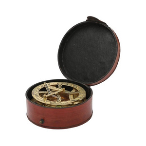 Calvin Handicrafts" Antique Vintage Compass Nautical Sundial with Leather Case