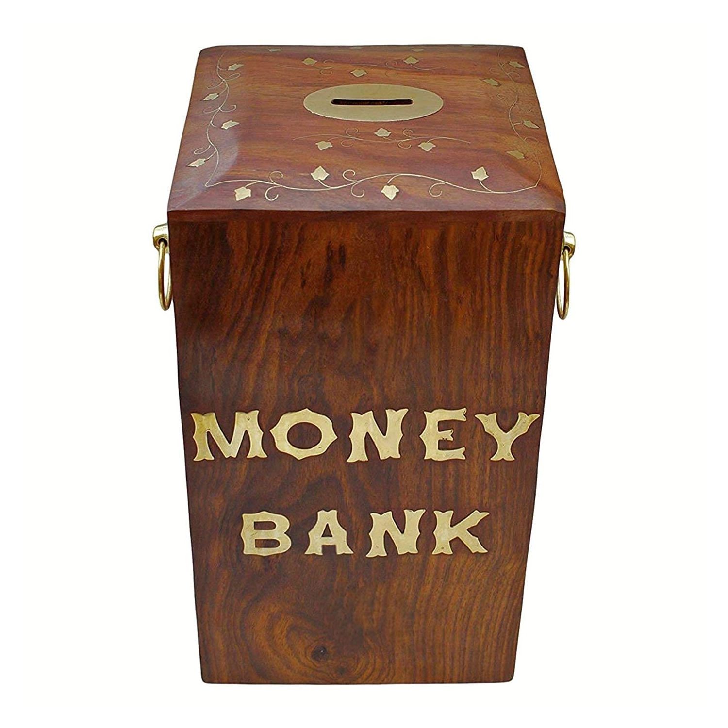 Large Size Wooden Money Bank Master & Kids' Gift Piggy Bank with Lock Money Saving Box