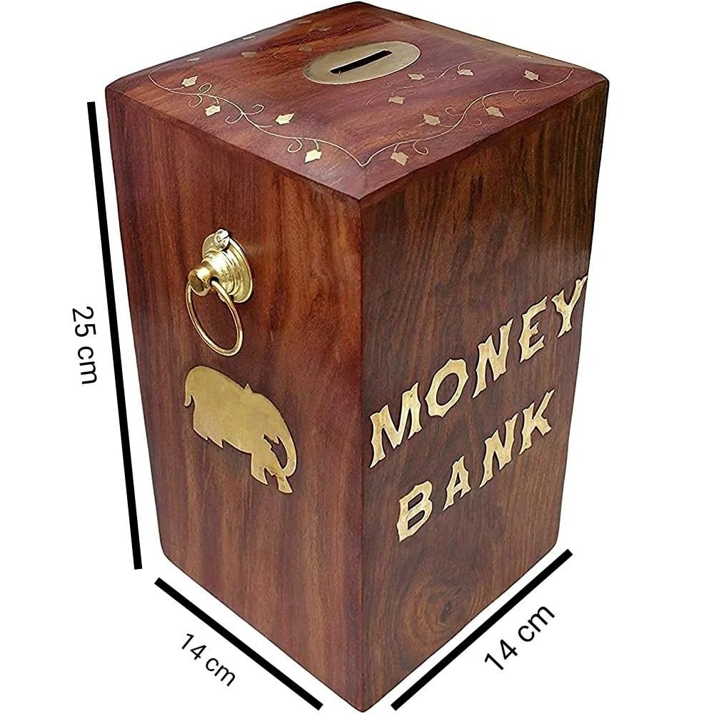 Large Size Wooden Money Bank Master & Kids' Gift Piggy Bank with Lock Money Saving Box