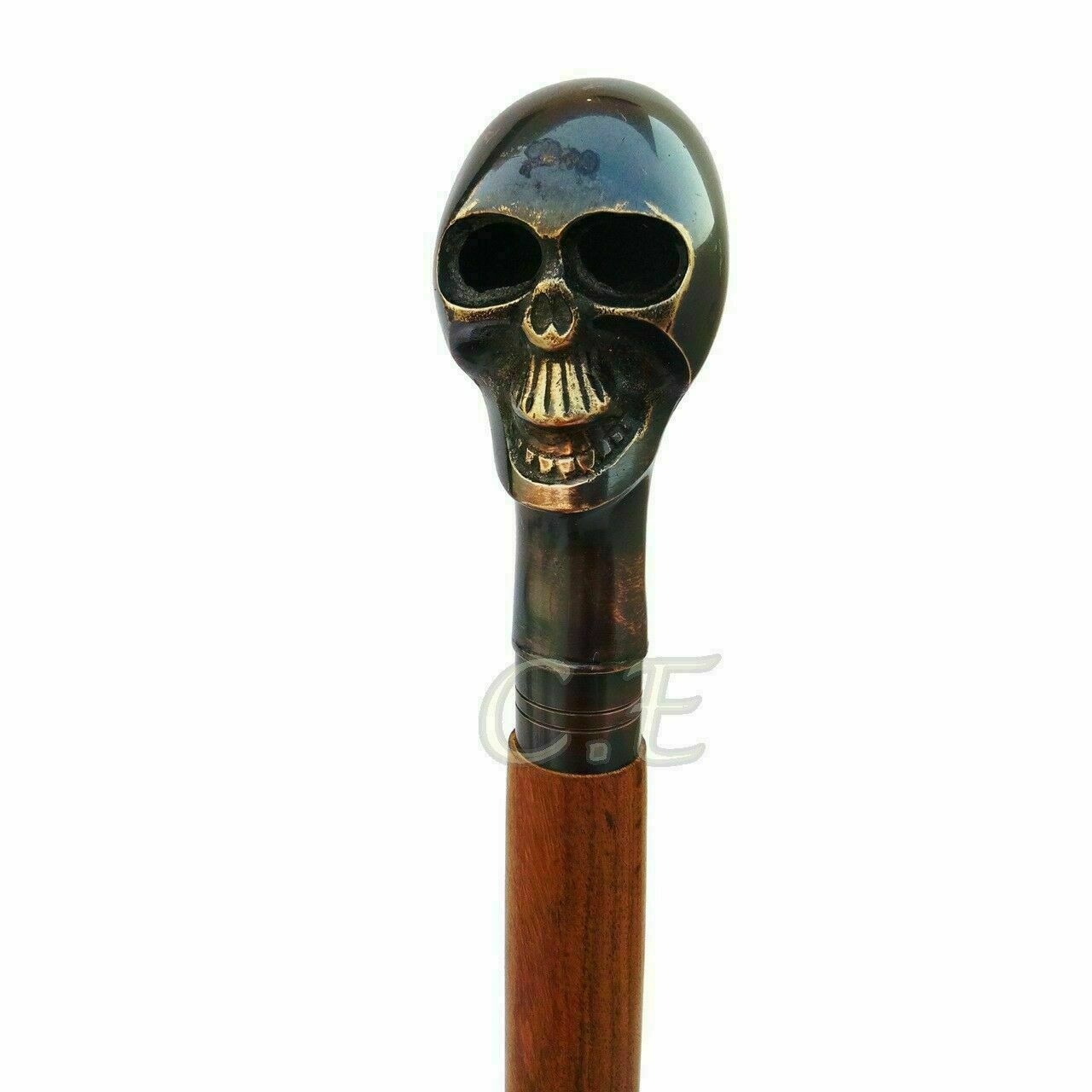 Black Skull Designer Brass Head Handle With Wooden Cane Style Wooden  Walking Stick 36 inch Gift For Elderly People   CHWKS36112