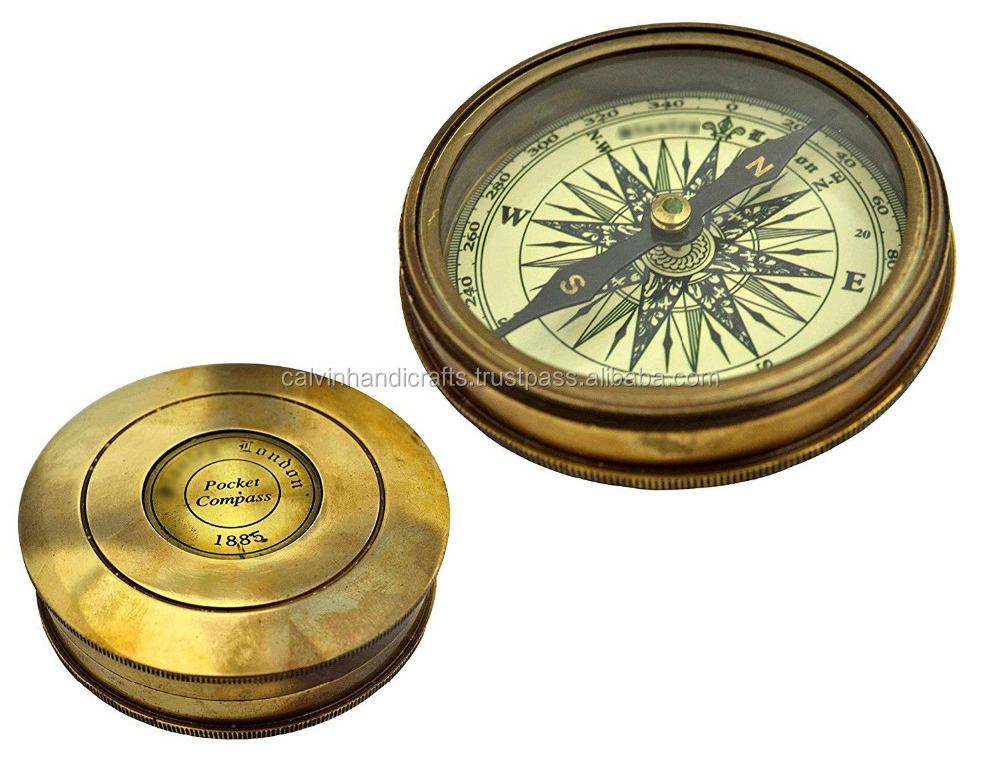 Antique Solid Brass Beautiful Nautical  Engraved Pocket Magnetic Outdoor Beautiful Antique Sundial Compass  CHCOM020