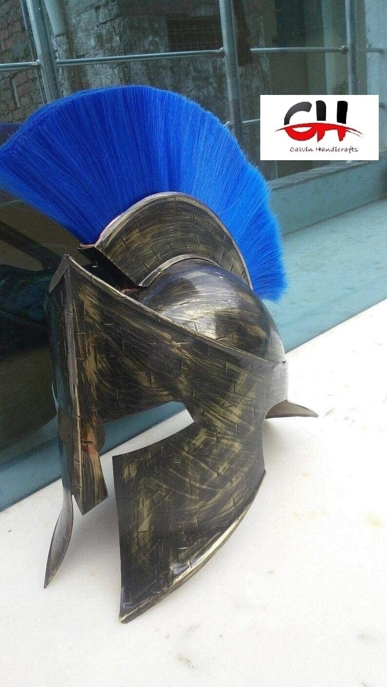 Medieval Helmet 300 Movie Spartan Steel Armor with Blue Feather helmet.