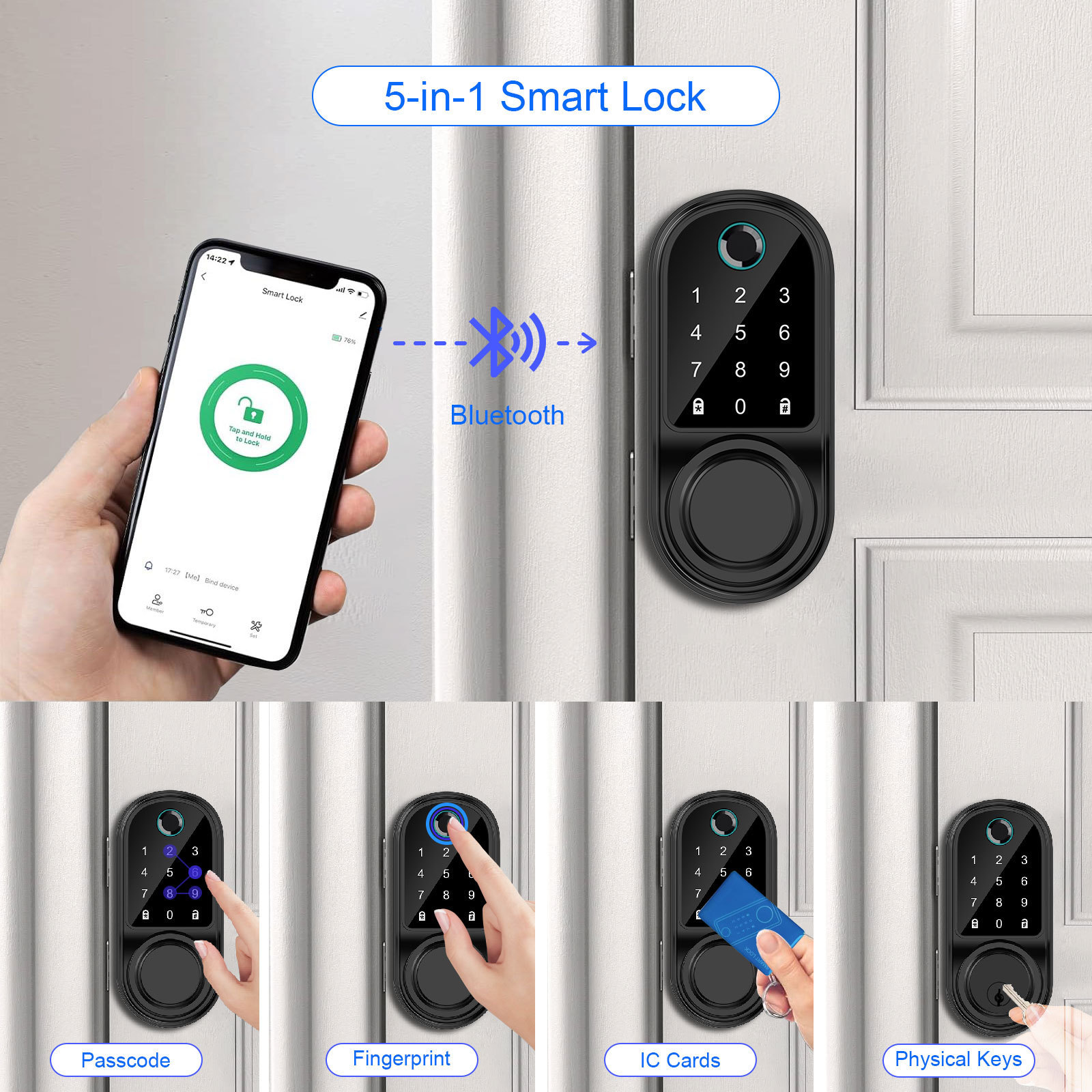 Security Code Card Smart Door Lock Fingerprint Digital Keypad Lock Gate Door Padlock