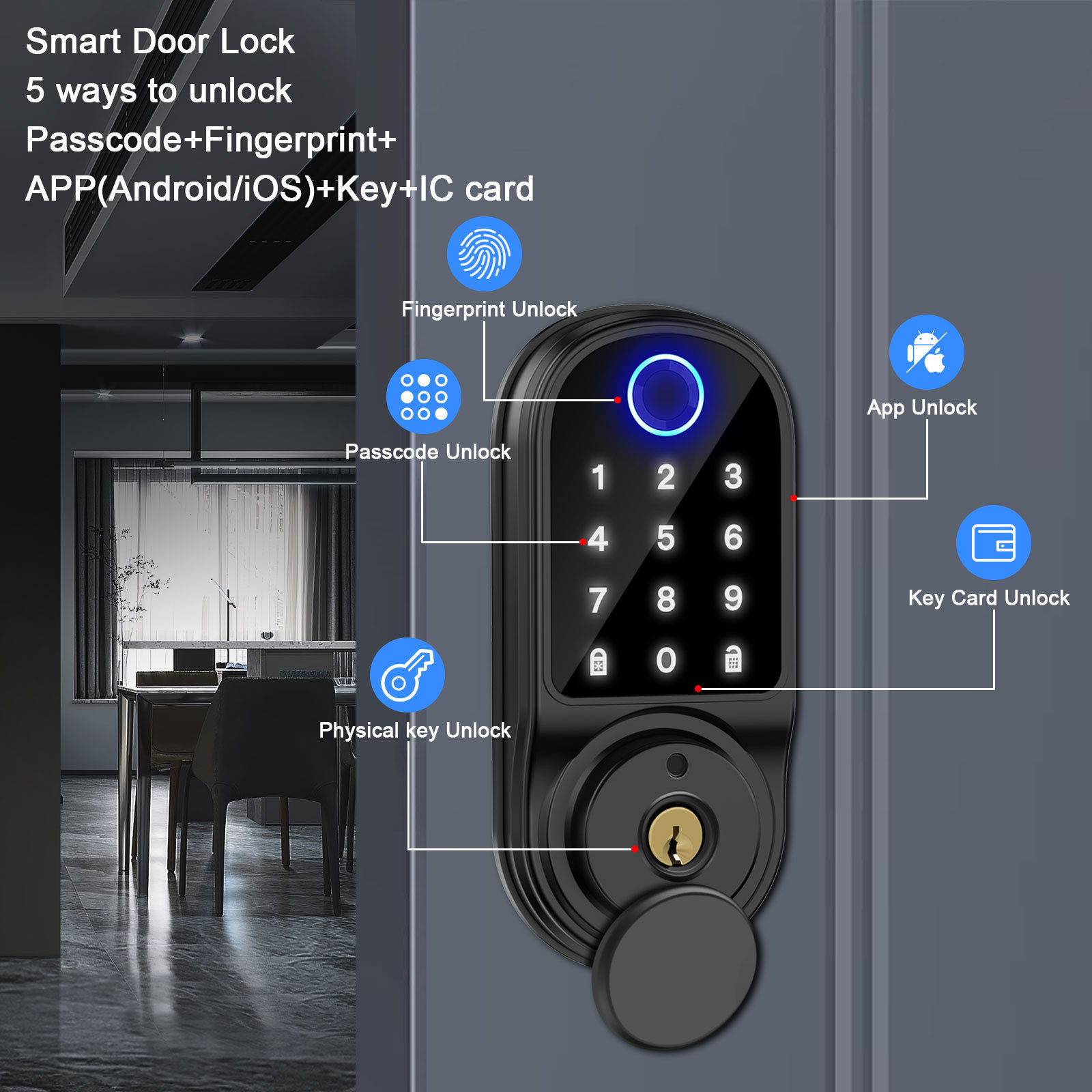 Simple Design Door Lock Fingerprint Padlock Blue tooth Key Locker