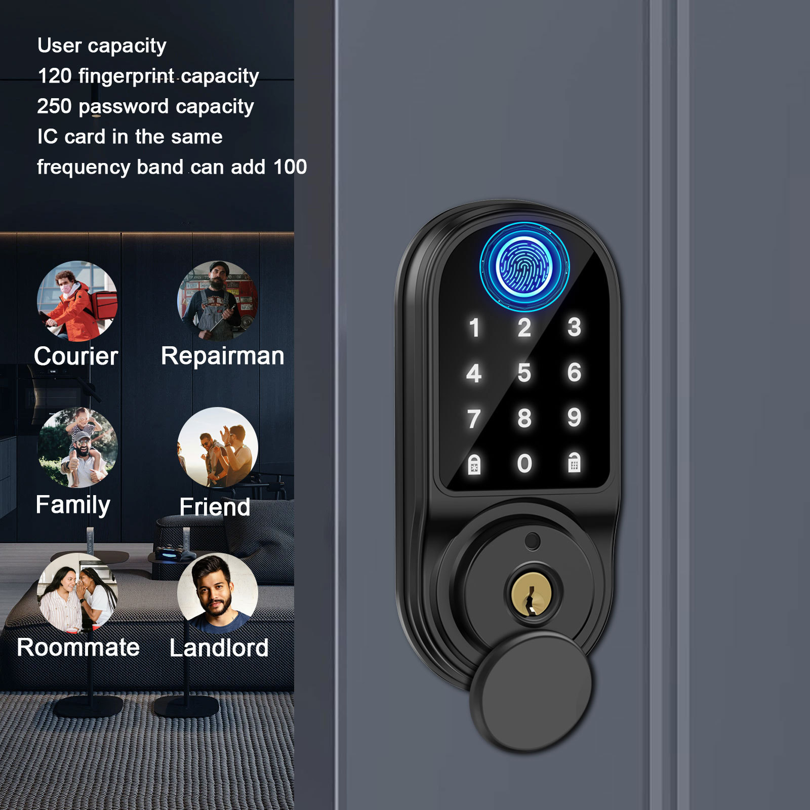 Simple Design Door Lock Fingerprint Padlock Blue tooth Key Locker