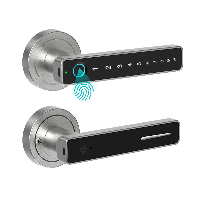 THE Black Aluminum Alloy TuyaSmart door lock with fingerprint and handle for Metal Doors