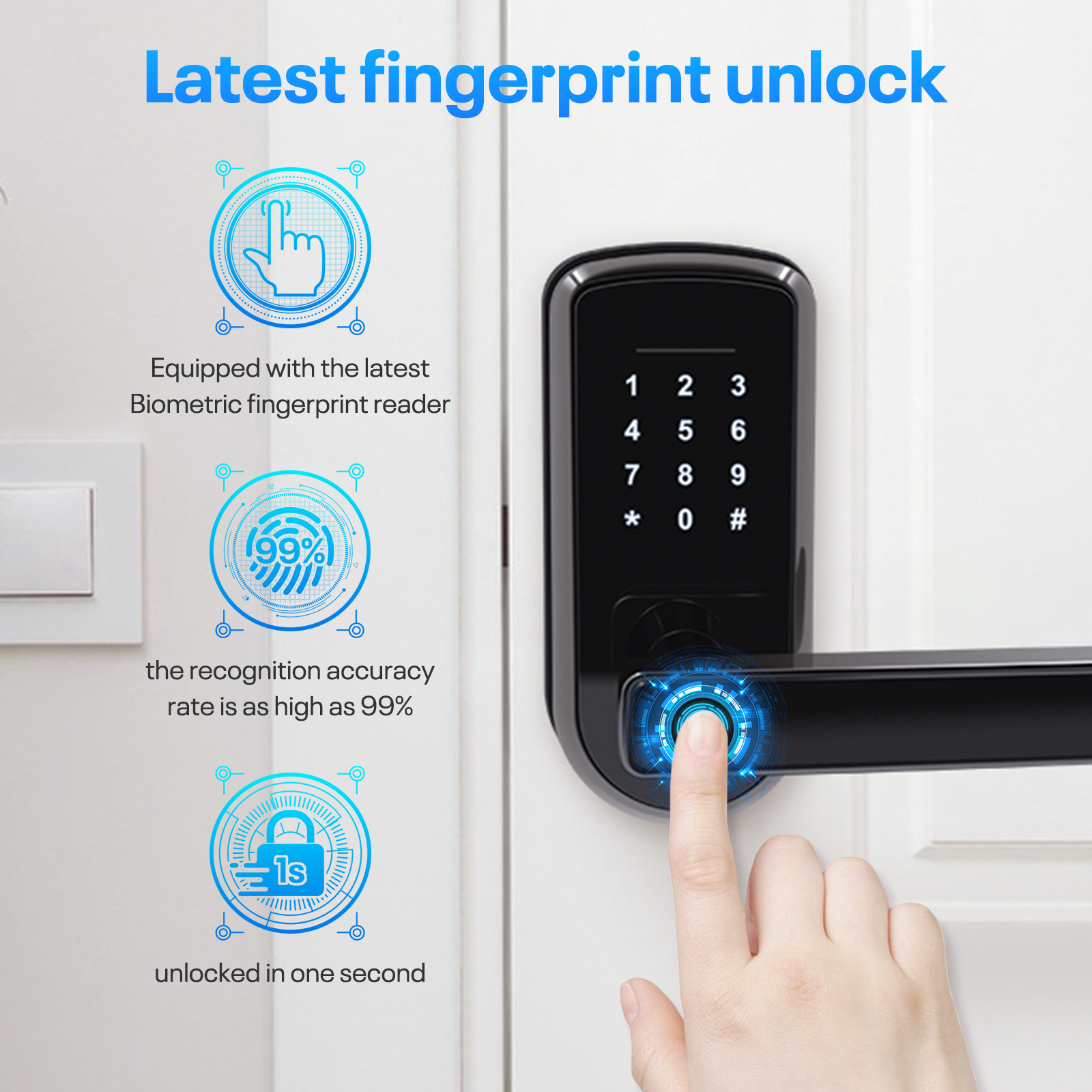 TTlock APP Smart handle door lock keypad electronic fingerprint smart lever door lock