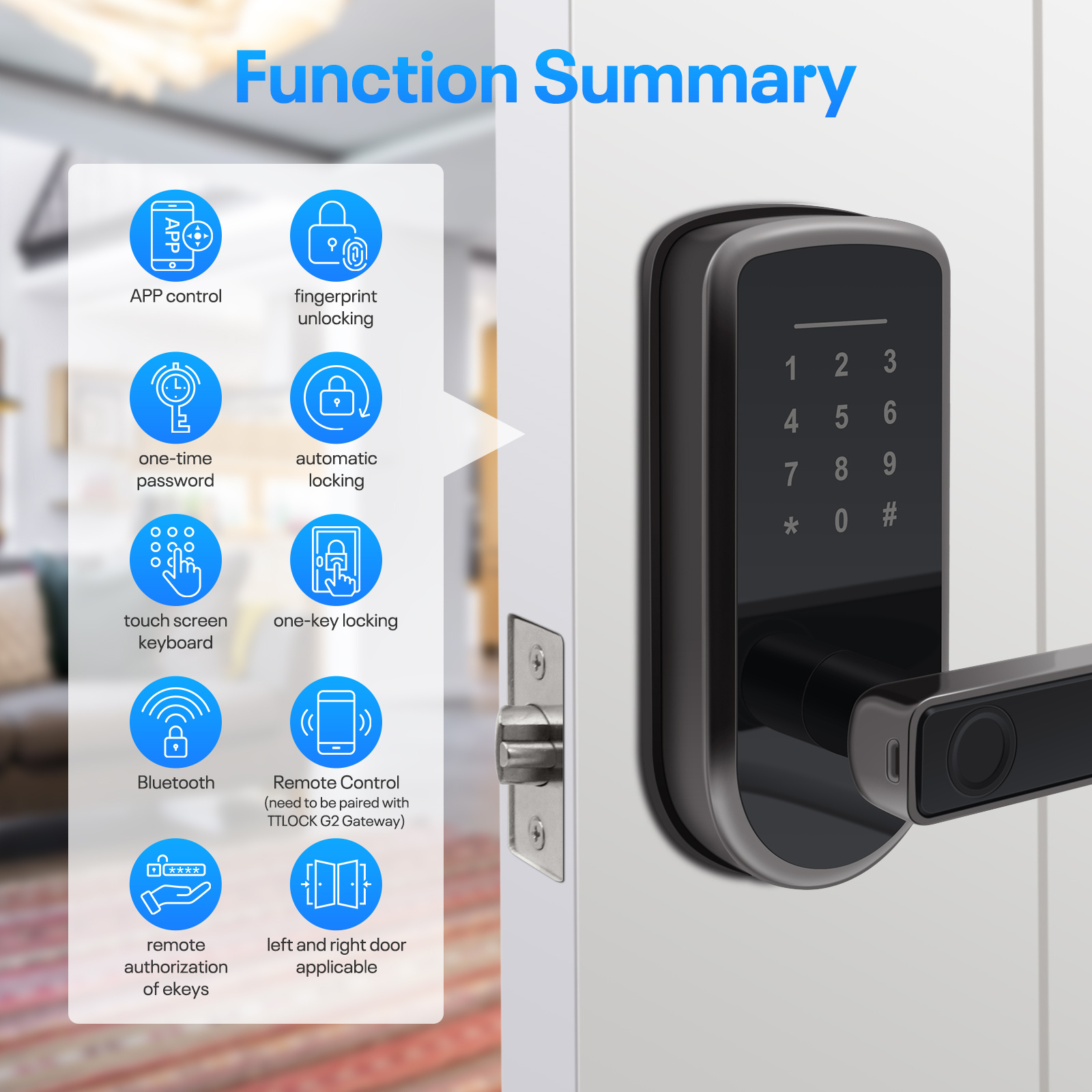 TTlock APP Smart handle door lock keypad electronic fingerprint smart lever door lock