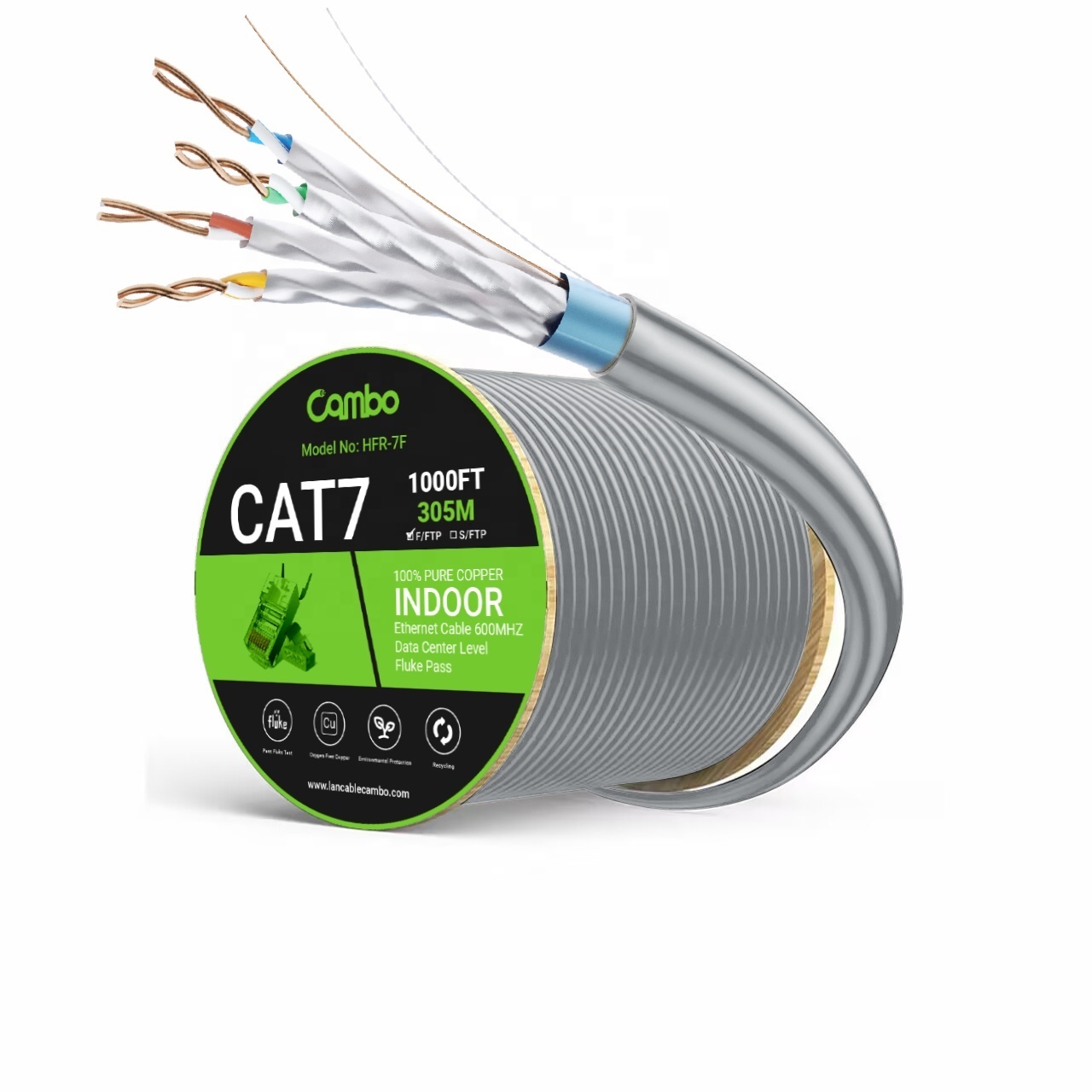 Copper/BC/CCA SFTP Cat7 cable 305m roll price 22AWG 23AWG 4g Cat7 Cable 305m Roll cat 7 ethernet cable