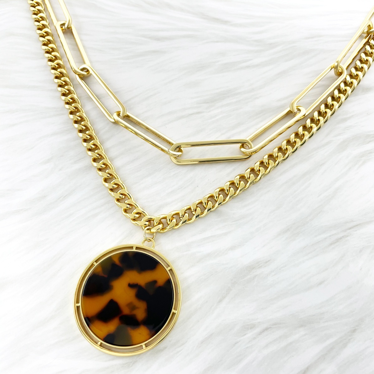 Retro 18k gold leopard print pendant chunky cuban link chain gold plated Necklace for women and men