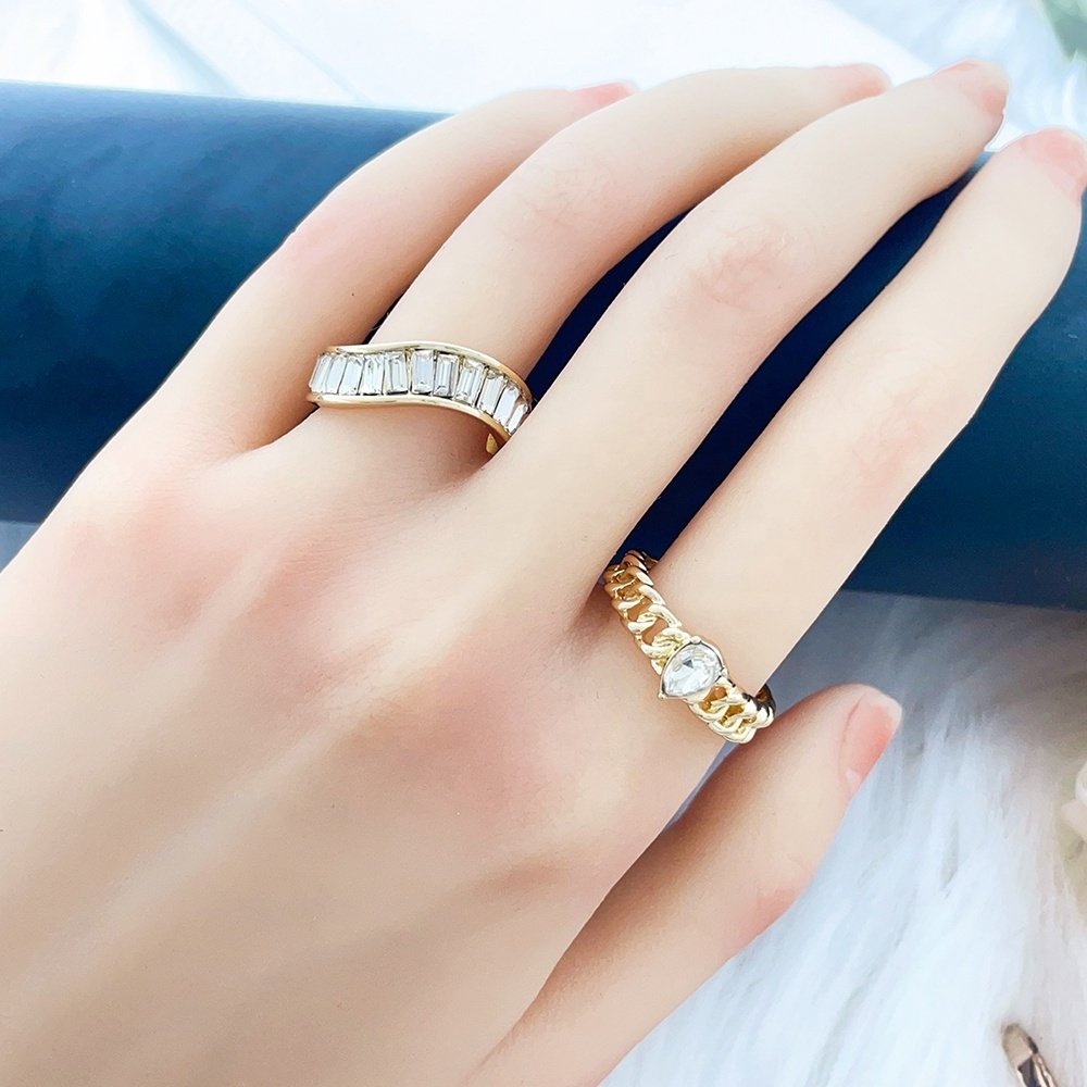 Wholesale Fashion Women Jewelry European And American geometric Diamond Crystal Rings Gold Plated 4pcs/set