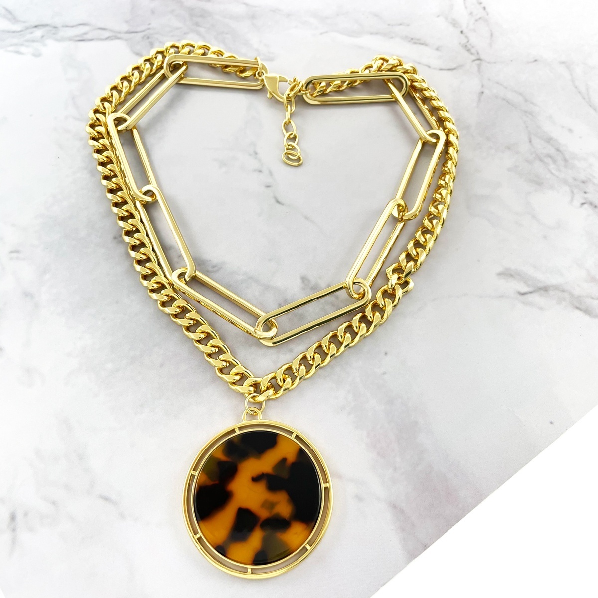 Retro 18k gold leopard print pendant chunky cuban link chain gold plated Necklace for women and men