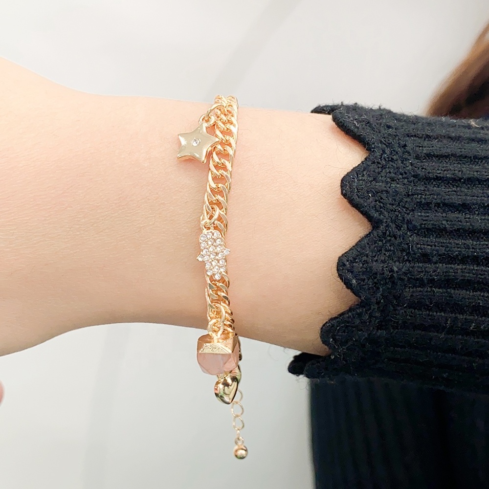 Stylish new punk jewelry Gold plated Cuban chain bracelet birthstone stone Star Heart Diamond bracelet for women