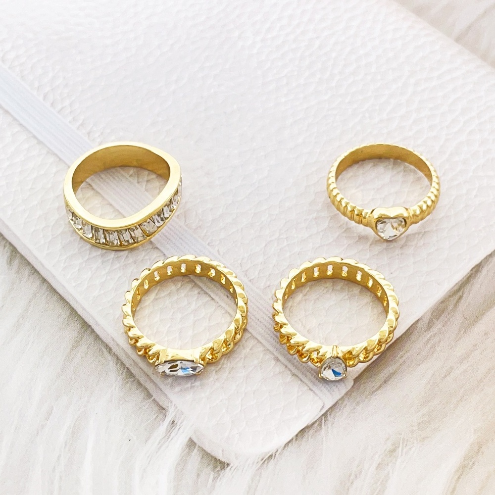 Wholesale Fashion Women Jewelry European And American geometric Diamond Crystal Rings Gold Plated 4pcs/set