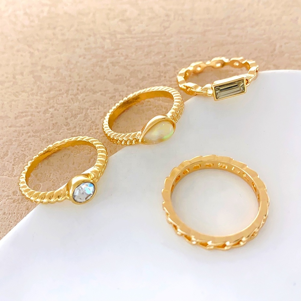 4 pieces/set Gold Filled Ring Ladies Resin wedding Jewelry Crystal Knuckle Ring Set