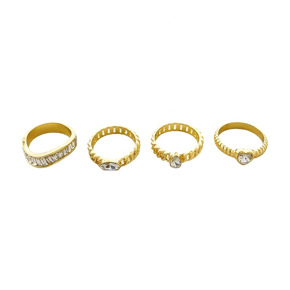 Wholesale Fashion Women Jewelry European And American geometric Diamond Crystal Rings Gold Plated 4pcs/set