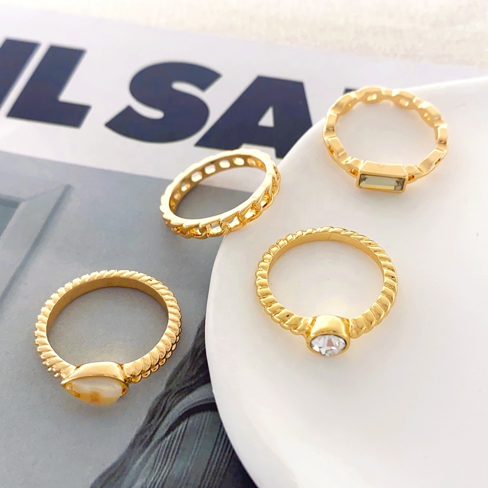 4 pieces/set Gold Filled Ring Ladies Resin wedding Jewelry Crystal Knuckle Ring Set