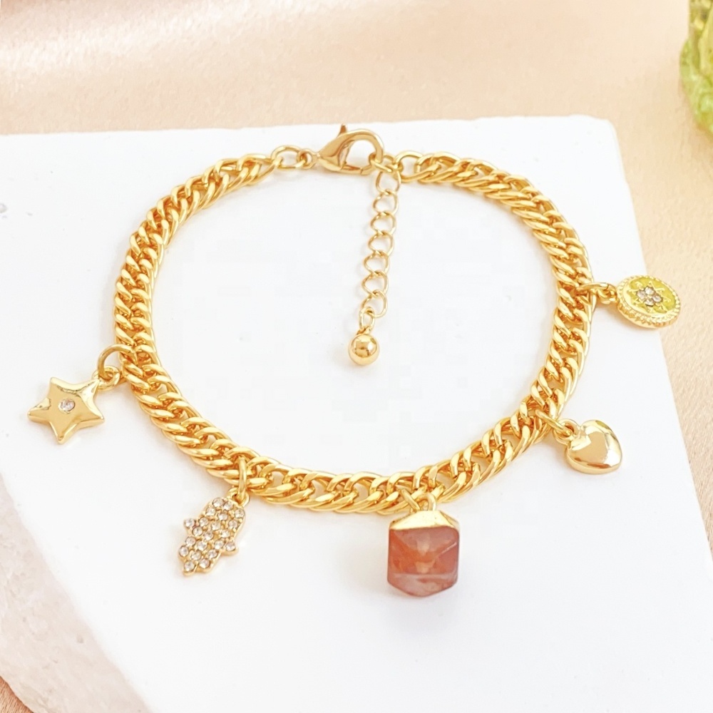 Stylish new punk jewelry Gold plated Cuban chain bracelet birthstone stone Star Heart Diamond bracelet for women