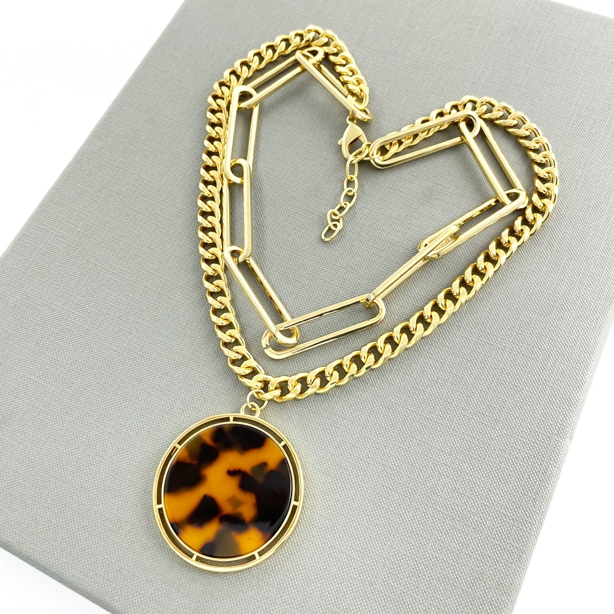 Retro 18k gold leopard print pendant chunky cuban link chain gold plated Necklace for women and men