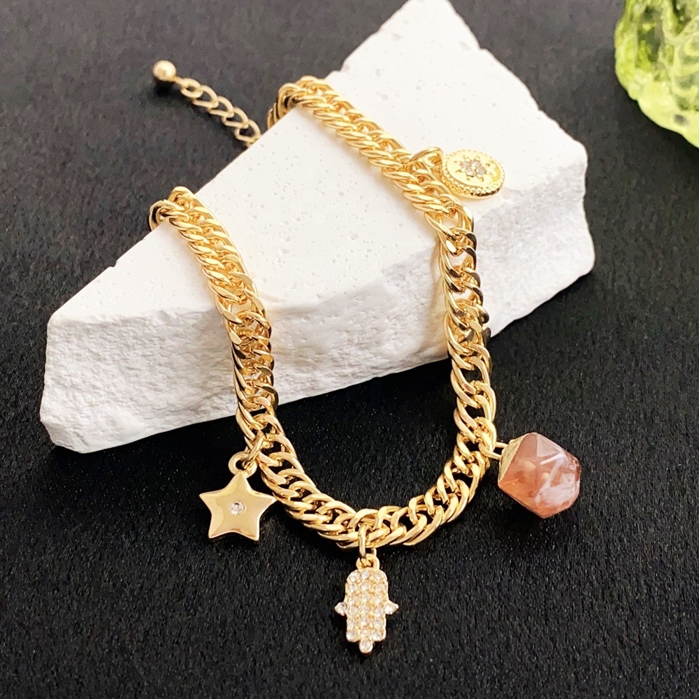 Stylish new punk jewelry Gold plated Cuban chain bracelet birthstone stone Star Heart Diamond bracelet for women