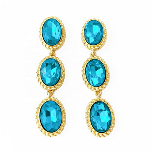 Factory wholesale jewelry fashion blue crystal diamond 18k gold plated stud earrings for women