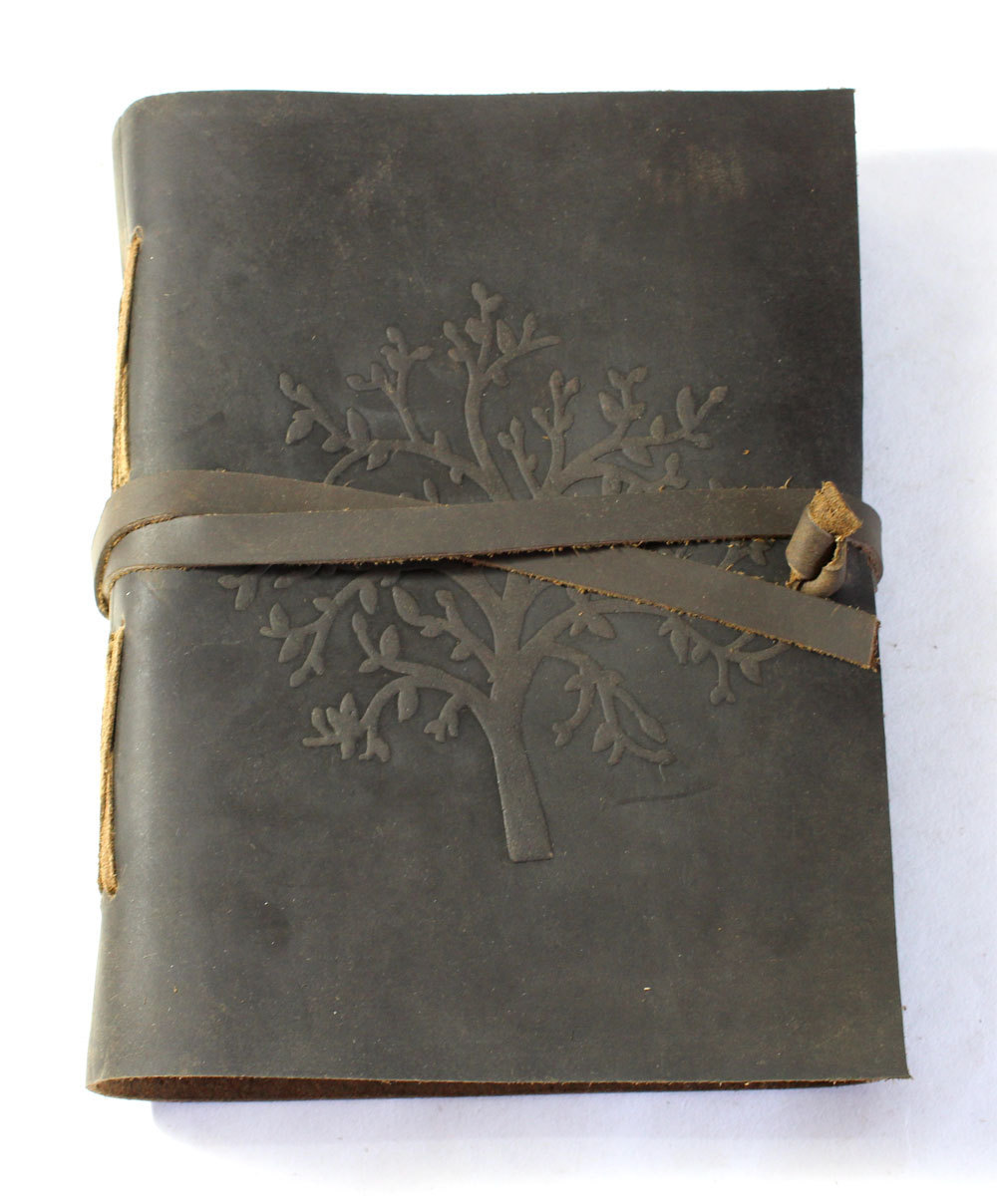 Genuine Leather Journal Black Color Old Tree Of Life Design Embossed Front Cover With Matching Strap Hand Crafted Diary