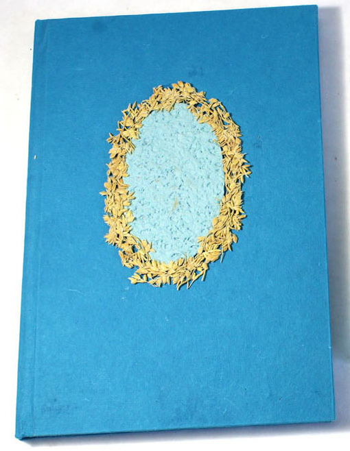 Beautiful Collage Design With Special Paper In Oval Shape Known Moon Rock On The Front Cover Of The Notebook