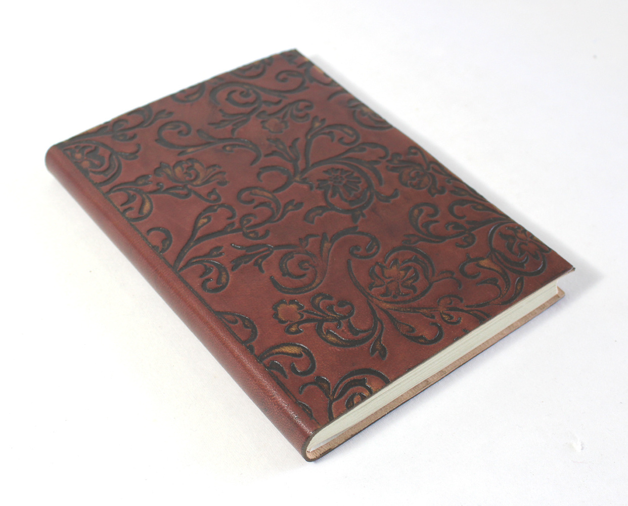 Wholesales Dark Brown Color Genuine Handmade Recycled Cotton Paper With Debossed Design Goat Tc Leather Journal