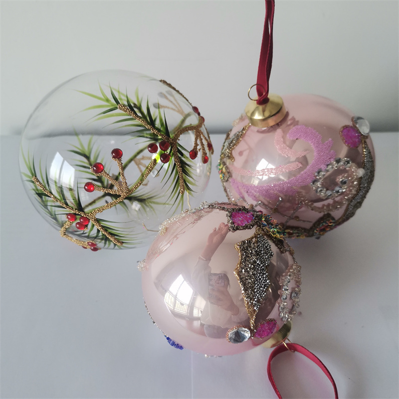 2023 Wholesale Xmas Glass Christmas Ball Outdoor Indoor Decorations Ornaments Baubles  Round Flat for home party