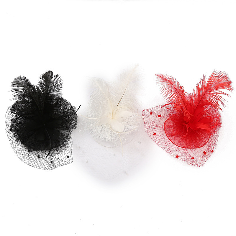 High style vintage Wedding Hats Church Party bridal White Formal Hair lace feather top hat