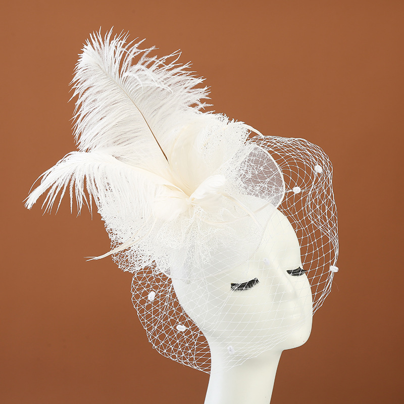 High style vintage Wedding Hats Church Party bridal White Formal Hair lace feather top hat