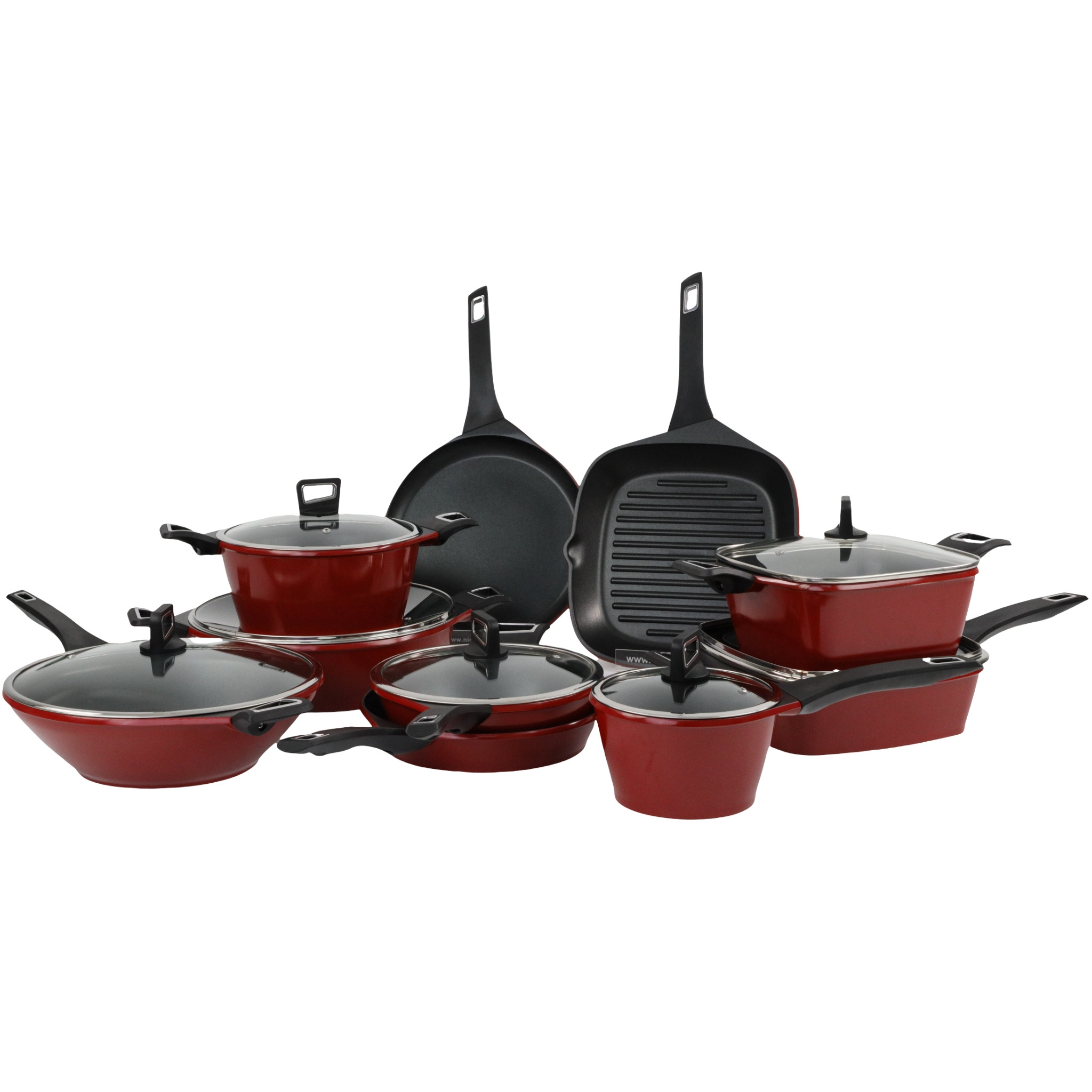 Nicecooker OEM EYESI Series 16pcs Aluminum Die cast PTFE FREE Non stick coating cookware sets